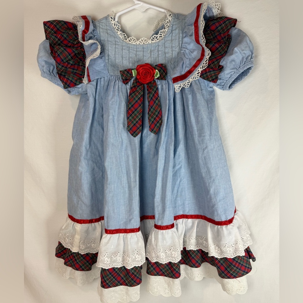 Vintage Rare Editions dress lace red blue flower 80s/90s